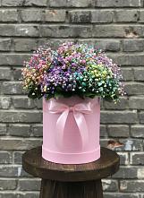 Цветочная композиция из Гипсофила и Розы в шляпной коробке в Чонтауле