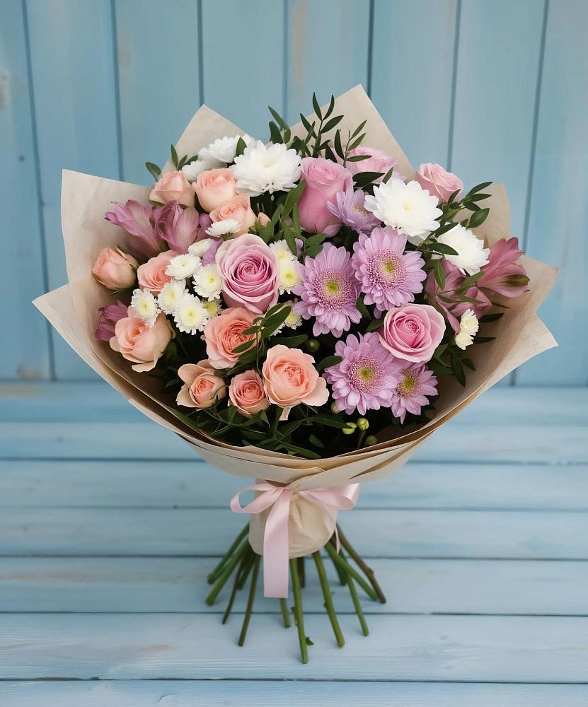 Букет цветов из: Хризантемы, Розы и Альстромерии в Чонтауле